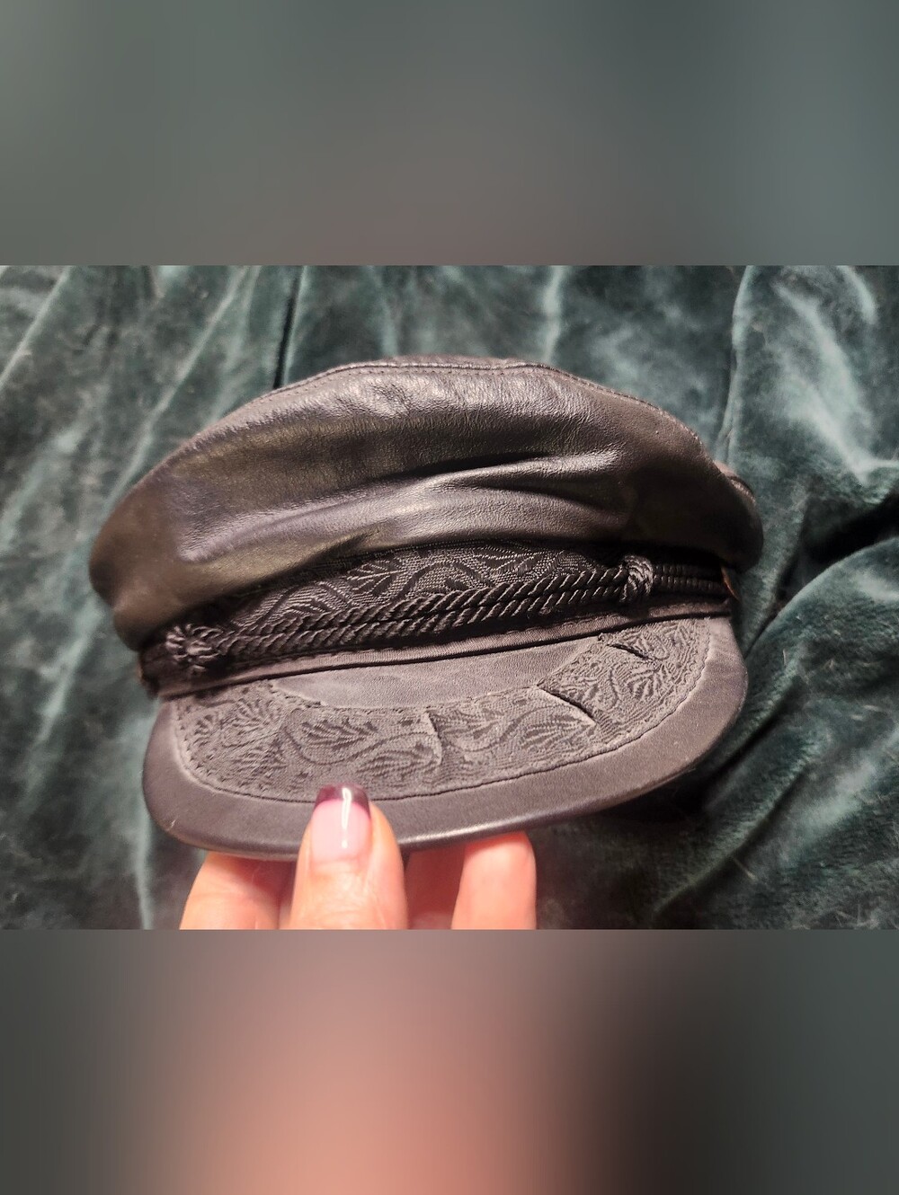 Vintage Aegean San Francisco Athens Leather Greek Fisherman Cap Hat Black